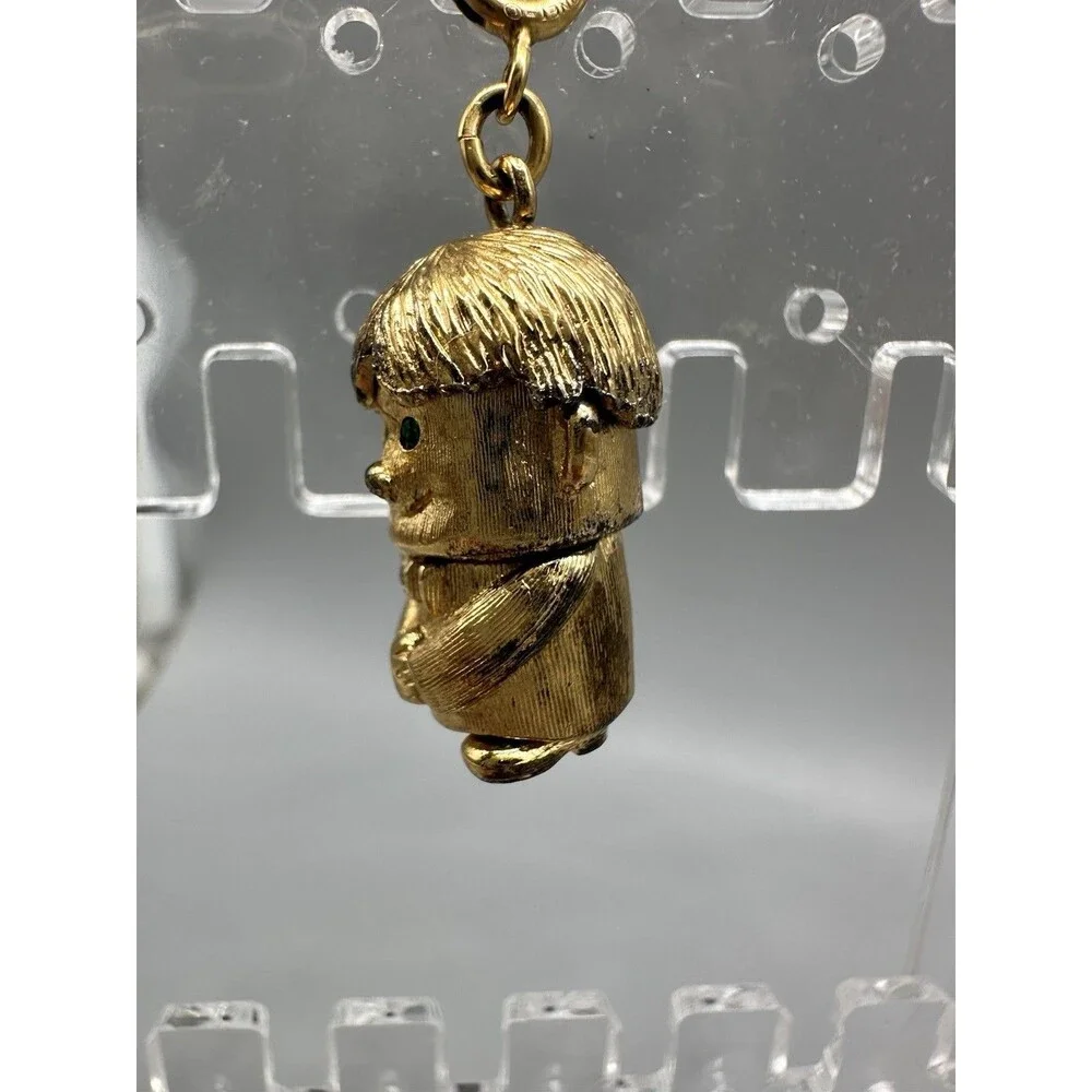 Monet Articulated Boy Pull For Smile W Rhinestone Eyes Charm Vintage Gold Tone!